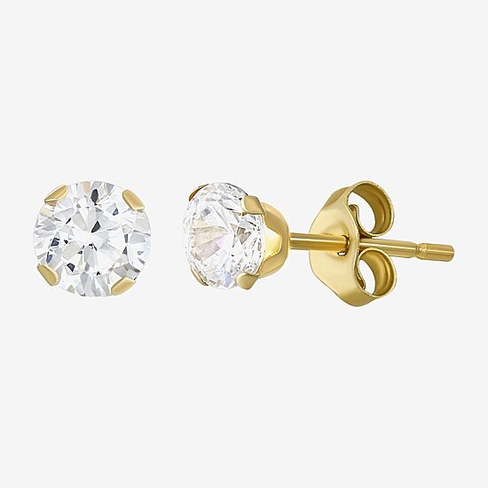 Womens Cubic Zirconia 10K Gold Round Square 5 Pair Earring Set