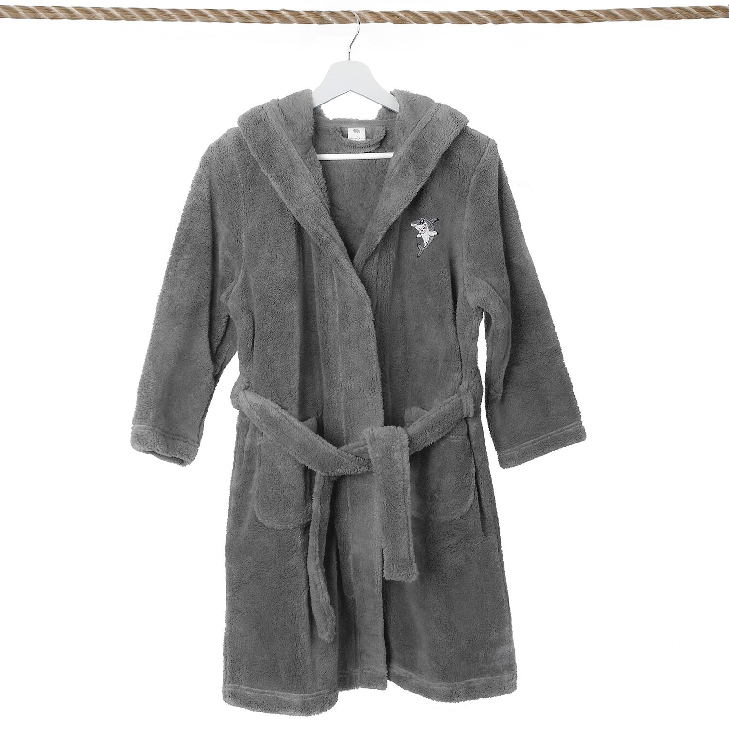 Linum Home Textiles Plush Shark Kids Bathrobe Unisex Long Sleeve Length