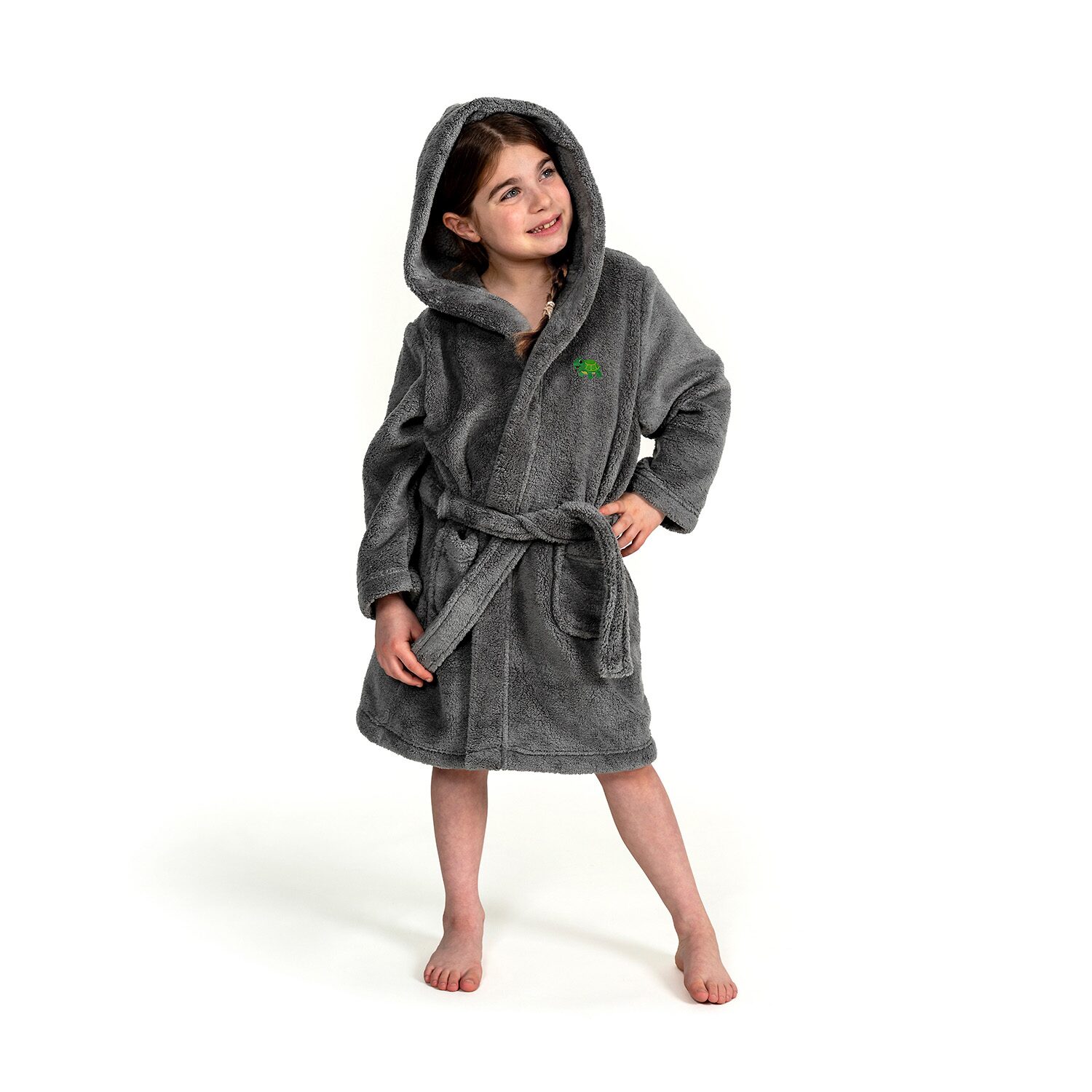 Linum Home Textiles Plush Turtle Kids Bathrobe Unisex Long Sleeve Length Robe