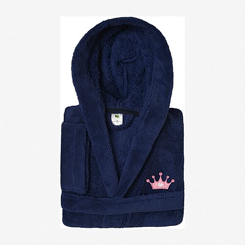 Linum Home Textiles Plush Crown Little & Big Girls Long Sleeve Bathrobe, Large, Blue