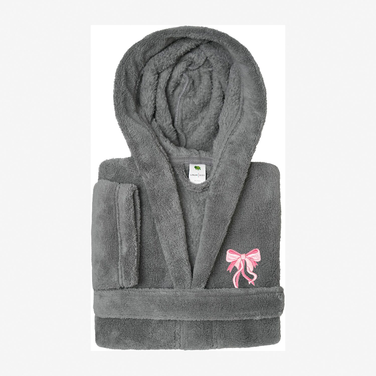 Linum Home Textiles Plush Bow Girls Long Sleeve Length Robe