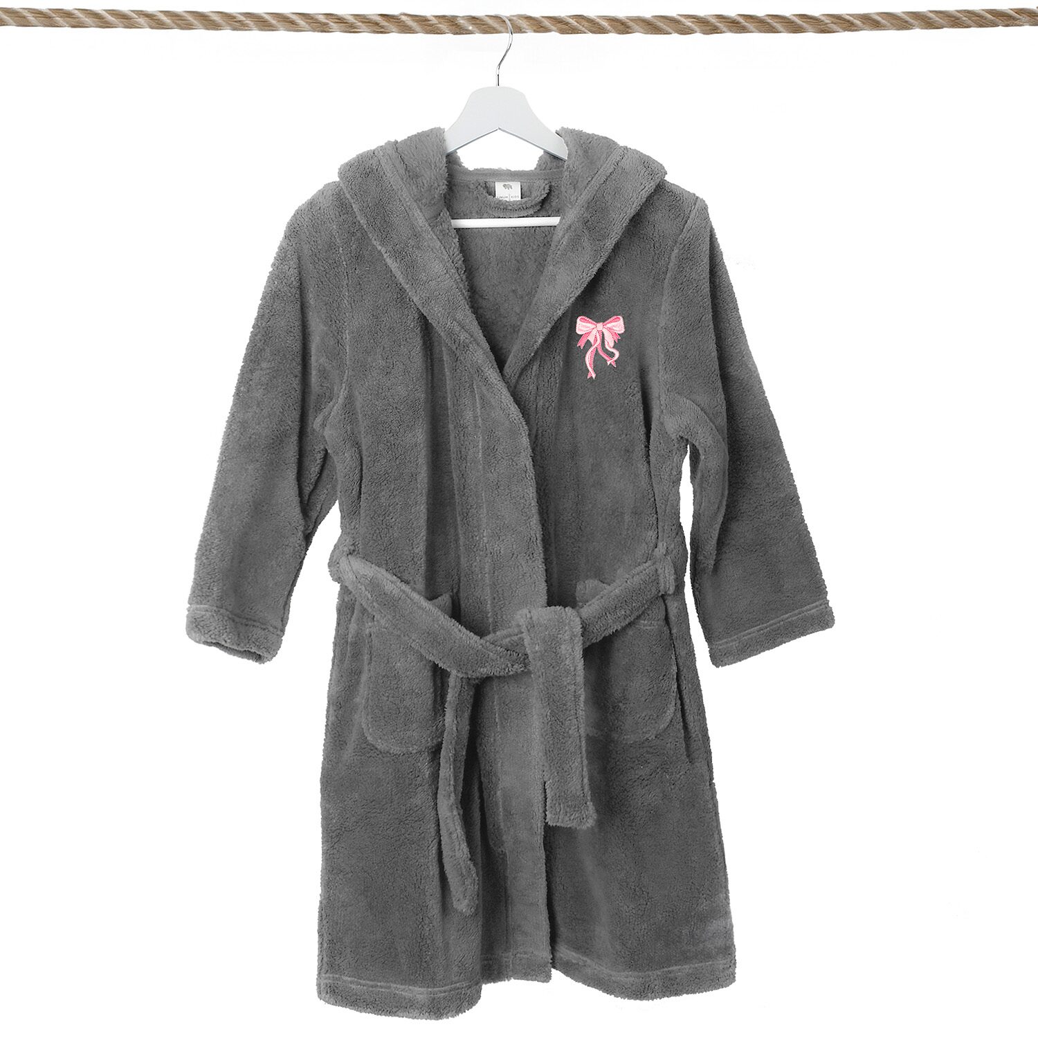 Linum Home Textiles Plush Bow Girls Long Sleeve Length Robe