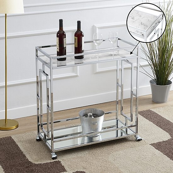 Convenience Concepts Town Square Faux Marble-Top Kitchen Cart