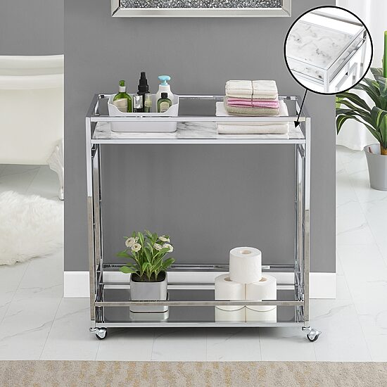 Convenience Concepts Town Square Faux Marble-Top Kitchen Cart