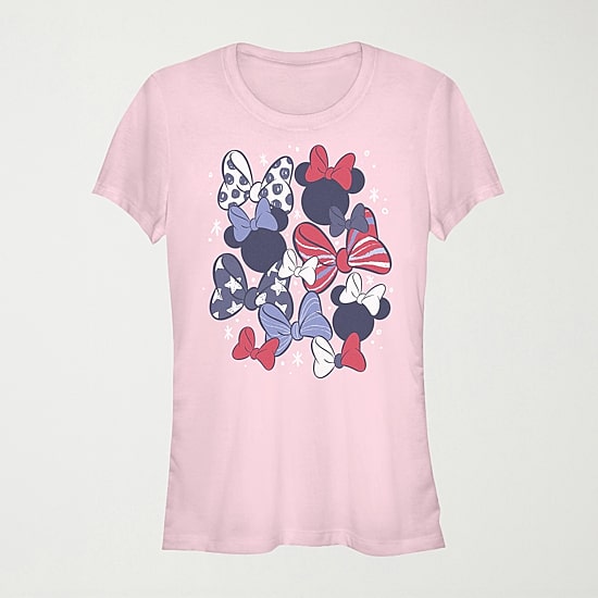 Red White And Bow Womens Juniors Crew Neck Short Sleeve Regular Fit Minions Graphic T-Shirt