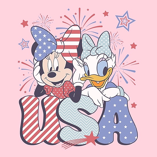 Usa Celebration Womens Juniors Crew Neck Short Sleeve Regular Fit Mickey Mouse Graphic T-Shirt