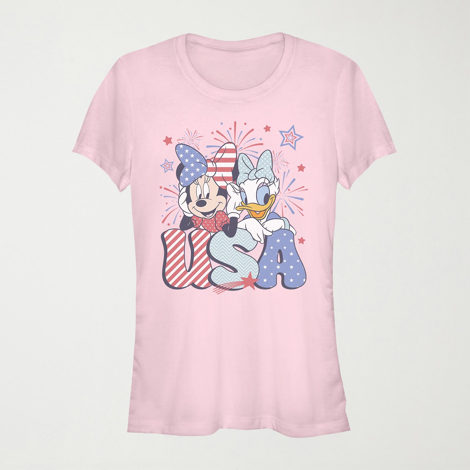 Usa Celebration Womens Juniors Crew Neck Short Sleeve Regular Fit Mickey Mouse Graphic T-Shirt