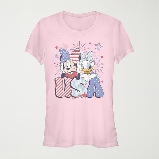 Usa Celebration Womens Juniors Crew Neck Short Sleeve Regular Fit Mickey Mouse Graphic T-Shirt