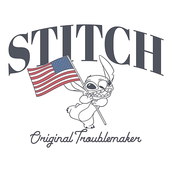 Stitch Flag Womens Juniors Crew Neck Short Sleeve Regular Fit Lilo & Stitch Graphic T-Shirt