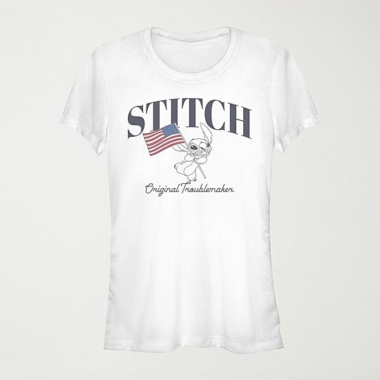 Stitch Flag Womens Juniors Crew Neck Short Sleeve Regular Fit Lilo & Stitch Graphic T-Shirt