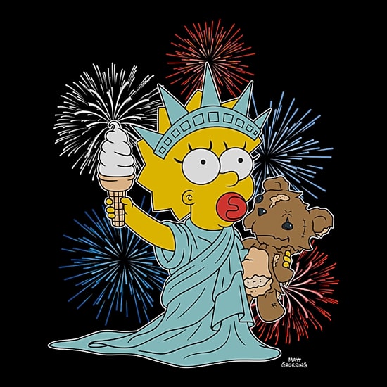 Fireworks Maggie Womens Juniors Crew Neck Short Sleeve Regular Fit The Simpsons Graphic T-Shirt