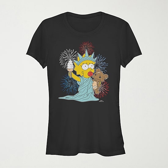 Fireworks Maggie Womens Juniors Crew Neck Short Sleeve Regular Fit The Simpsons Graphic T-Shirt