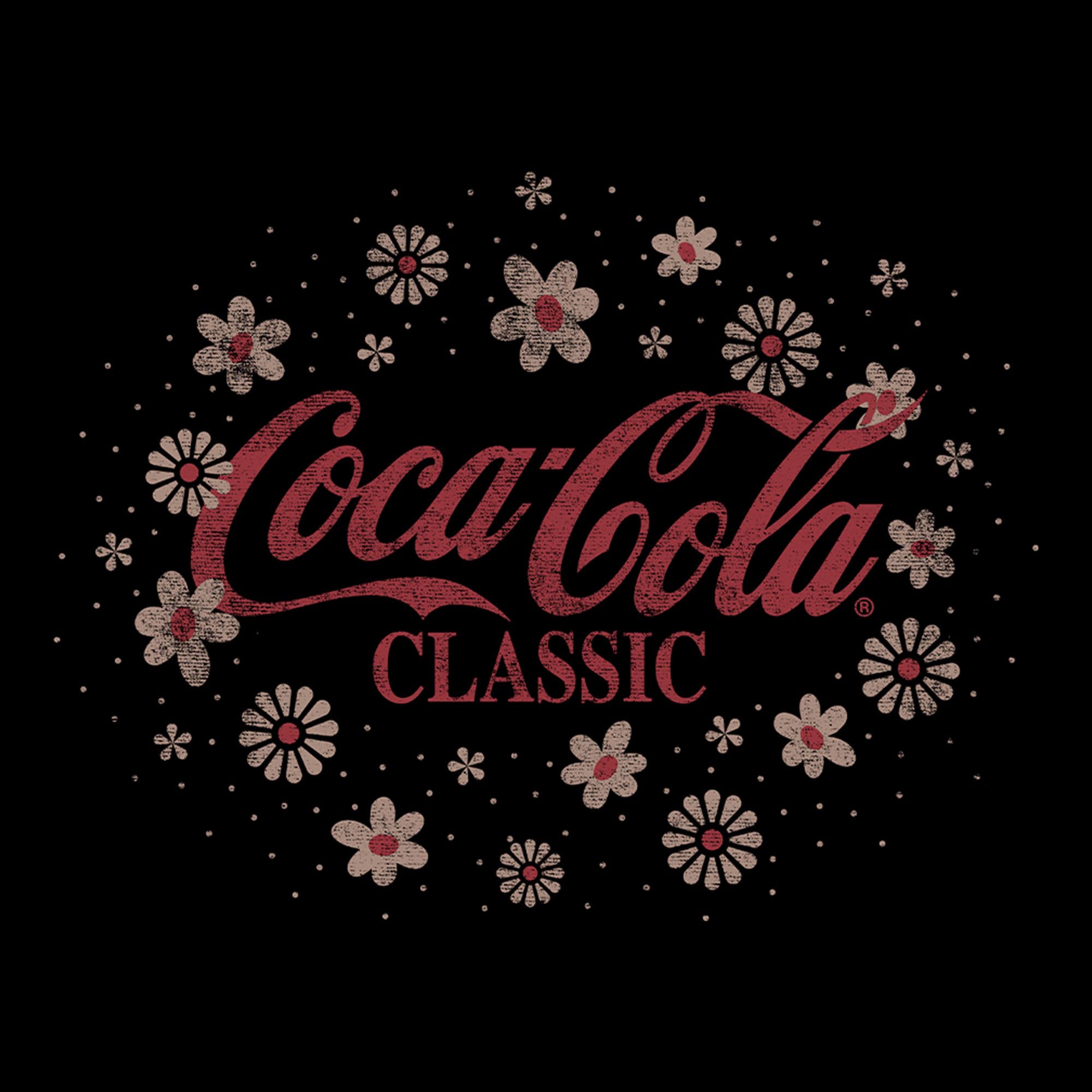 Floral Coke Womens Juniors Crew Neck Short Sleeve Regular Fit Graphic T-Shirt