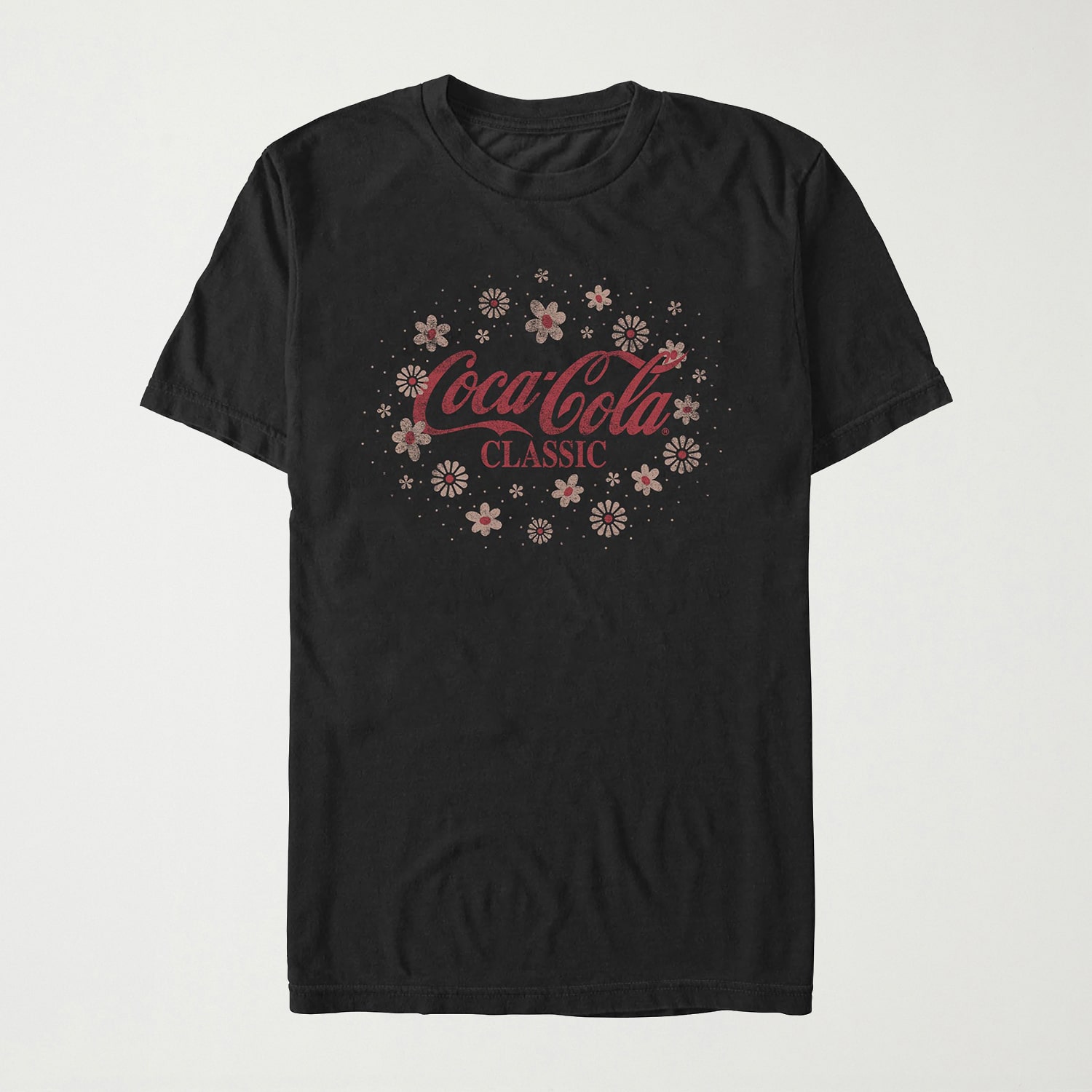 Floral Coke Womens Juniors Crew Neck Short Sleeve Regular Fit Graphic T-Shirt