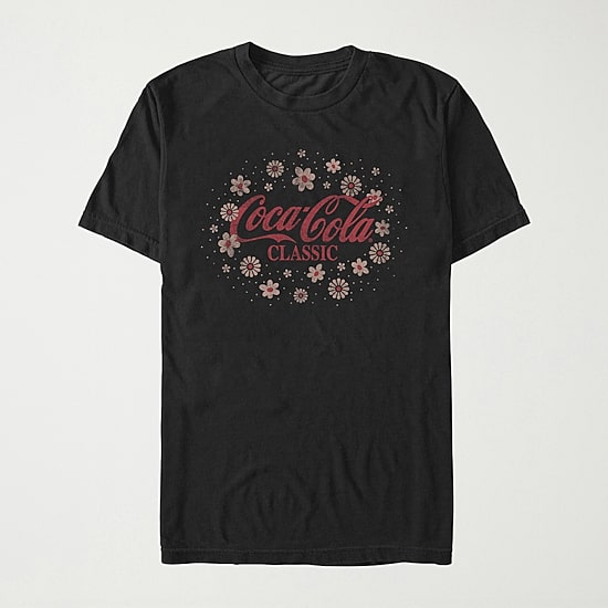 Floral Coke Womens Juniors Crew Neck Short Sleeve Regular Fit Graphic T-Shirt