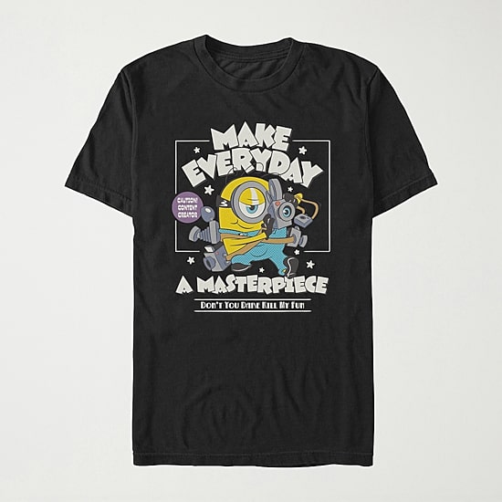 Make Everyday A Masterpiece Womens Juniors Crew Neck Short Sleeve Regular Fit Minions Graphic T-Shirt