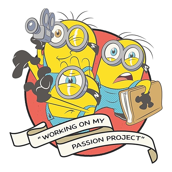 Working On My Passio Womens Juniors Crew Neck Short Sleeve Regular Fit Minions Graphic T-Shirt