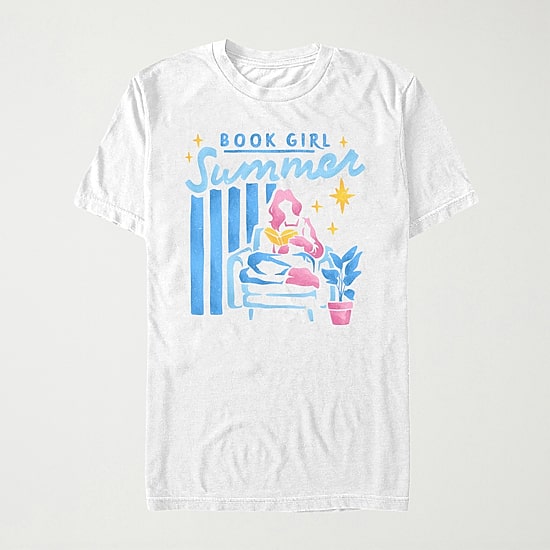 Book Girl Summer Womens Juniors Crew Neck Short Sleeve Regular Fit Graphic T-Shirt