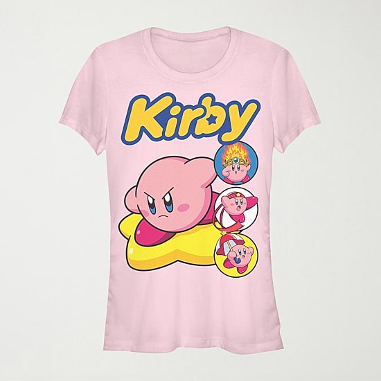 Womens Juniors Crew Neck Short Sleeve Regular Fit Kirby Nintendo Graphic T-Shirt