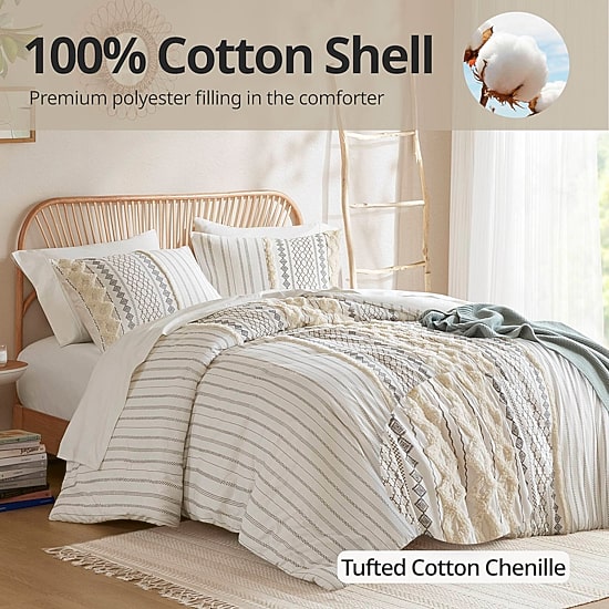 INK+IVY Imani 3pc Cotton Printed Duvet Cover Set w/ Chenille