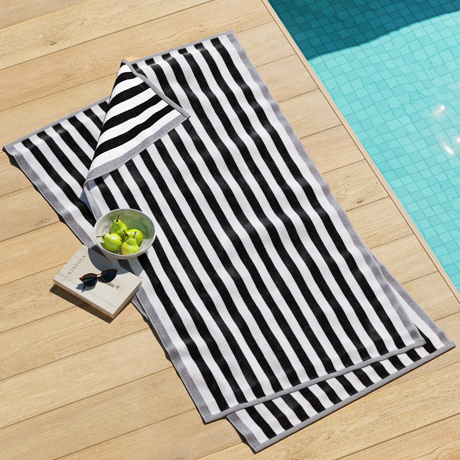 Linery Cotton Stripe Border 2-pc. Quick Dry Beach Towel