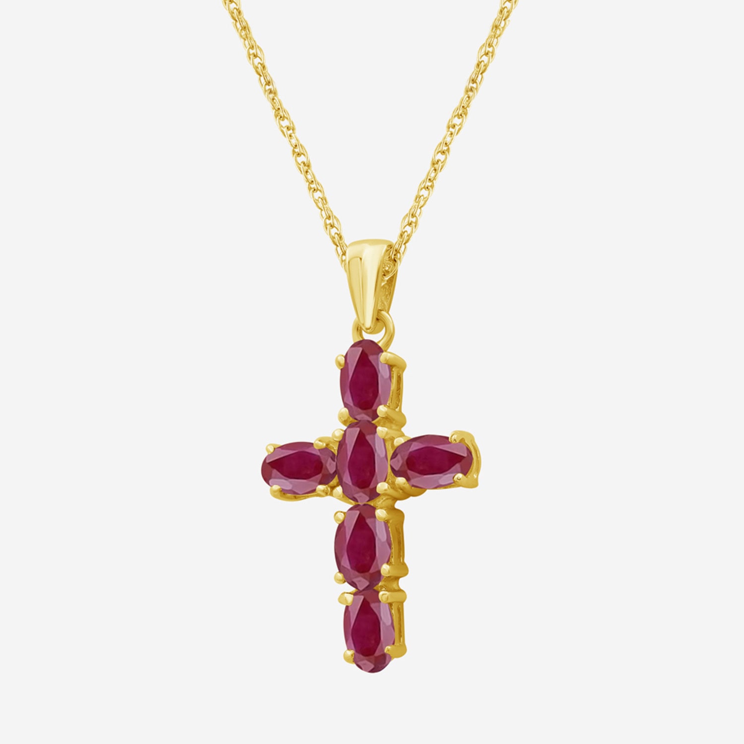 Womens Genuine Red Ruby 10K Gold Cross Pendant