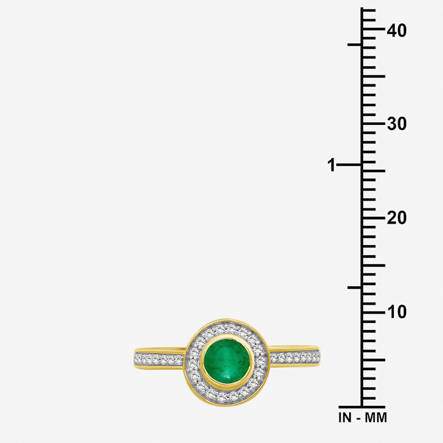 (I-J / I2-I3) Womens 1/5 CT. Genuine Green Emerald 10K Gold Round Side Stone Cocktail Ring