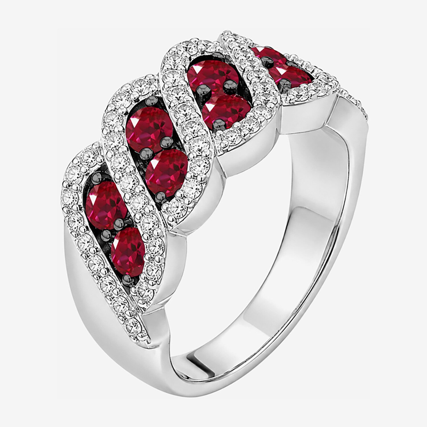 Womens 3MM Lab Created Red Ruby Sterling Silver Band
