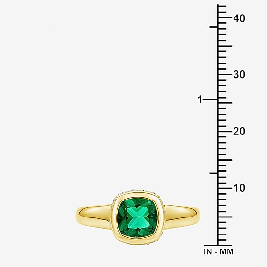Womens Simulated Green Emerald 14K Gold Over Silver Cushion Side Stone Cocktail Ring
