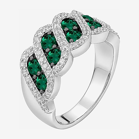 Womens 3MM Simulate or Lab Created Gemstone Sterling Silver Band