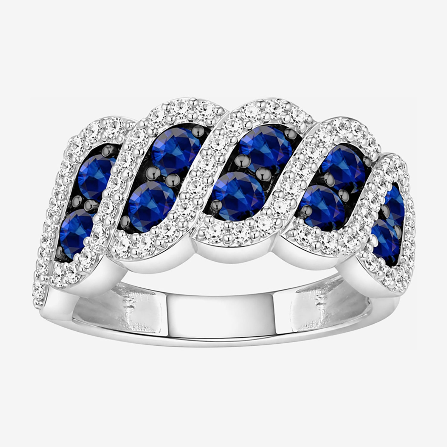 Womens 3MM Simulate or Lab Created Gemstone Sterling Silver Band