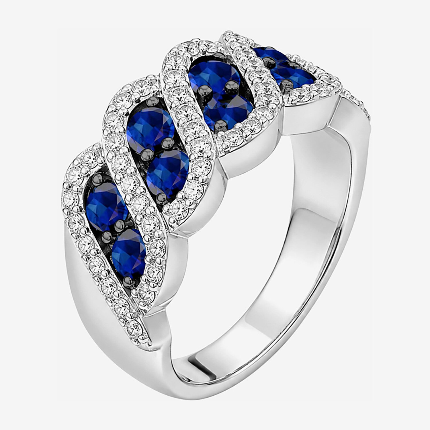 Womens 3MM Simulate or Lab Created Gemstone Sterling Silver Band