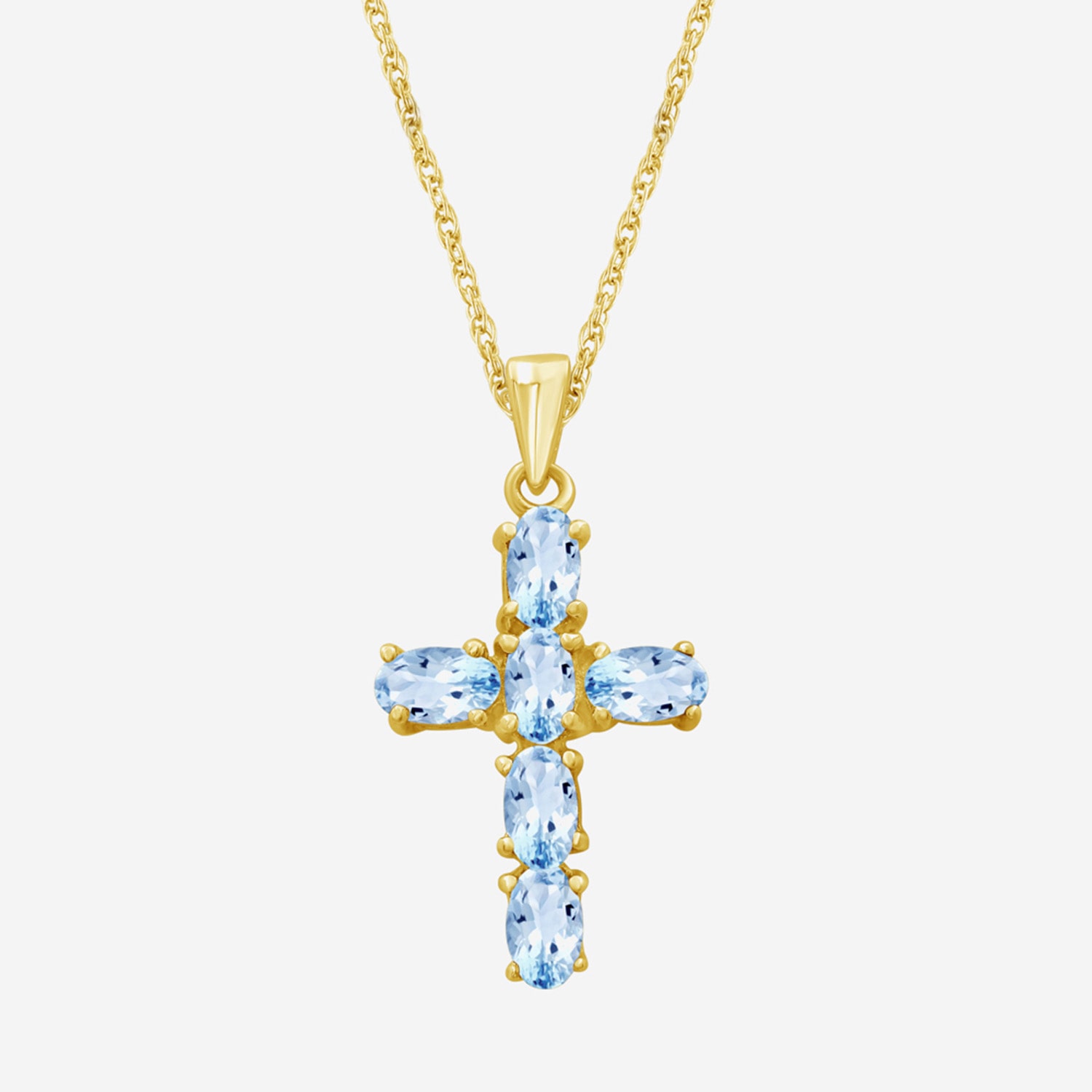 Womens Genuine Blue Topaz 10K Gold Cross Pendant