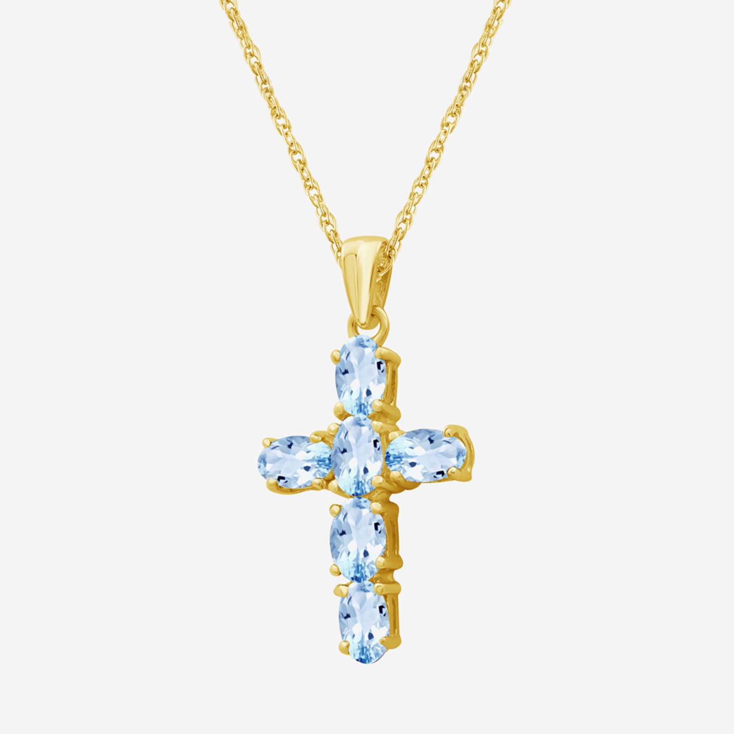 Womens Genuine Blue Topaz 10K Gold Cross Pendant