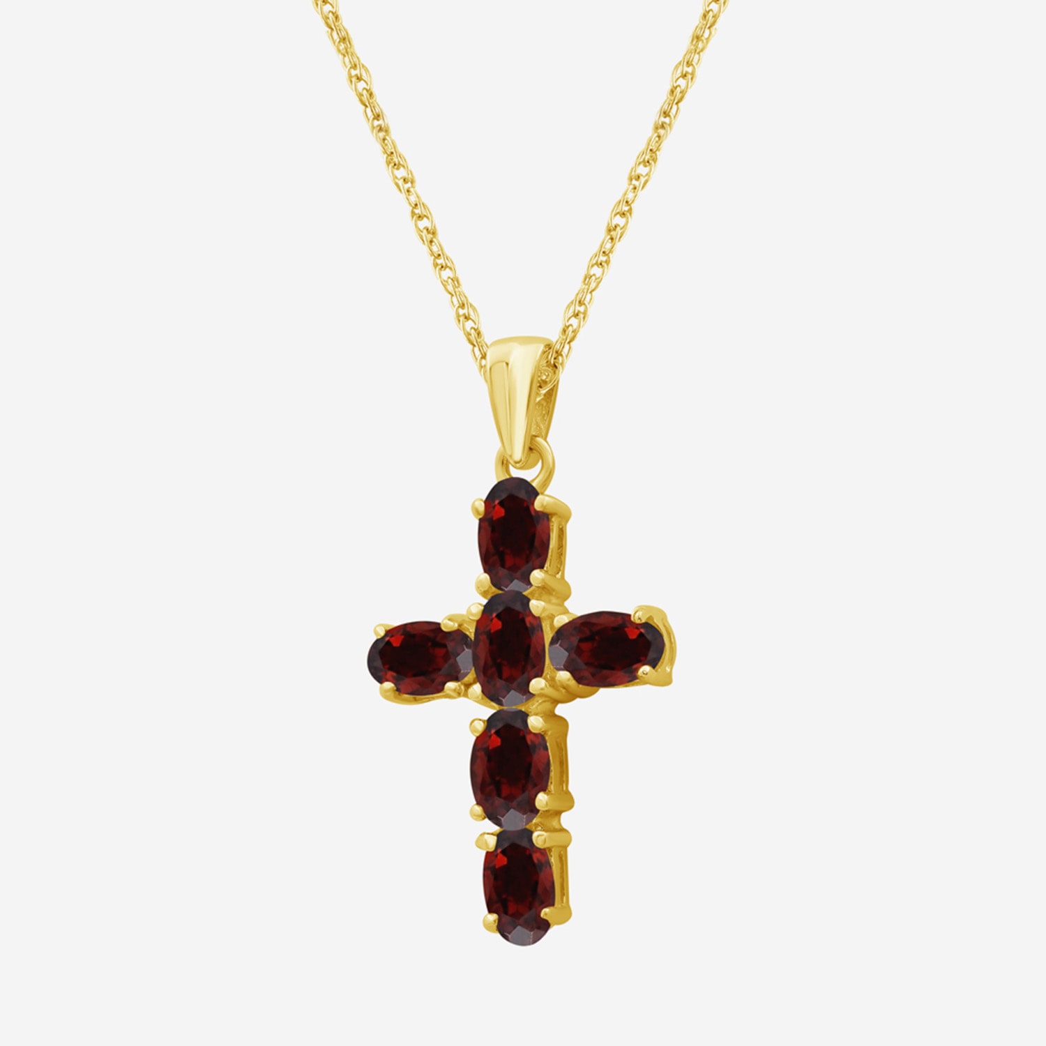 Womens Genuine Red Garnet 10K Gold Cross Pendant