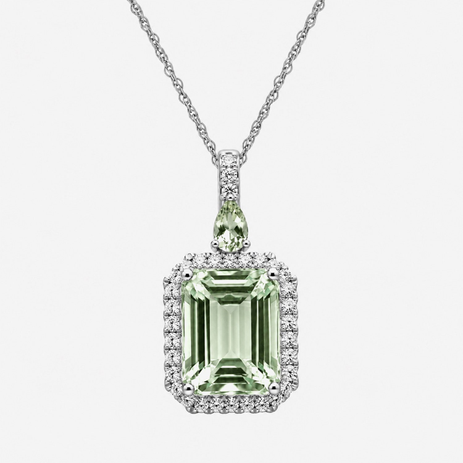 Womens Genuine Green Amethyst Sterling Silver Pendant