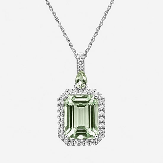 Womens Genuine Green Amethyst Sterling Silver Pendant