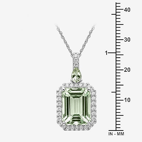 Womens Genuine Green Amethyst Sterling Silver Pendant