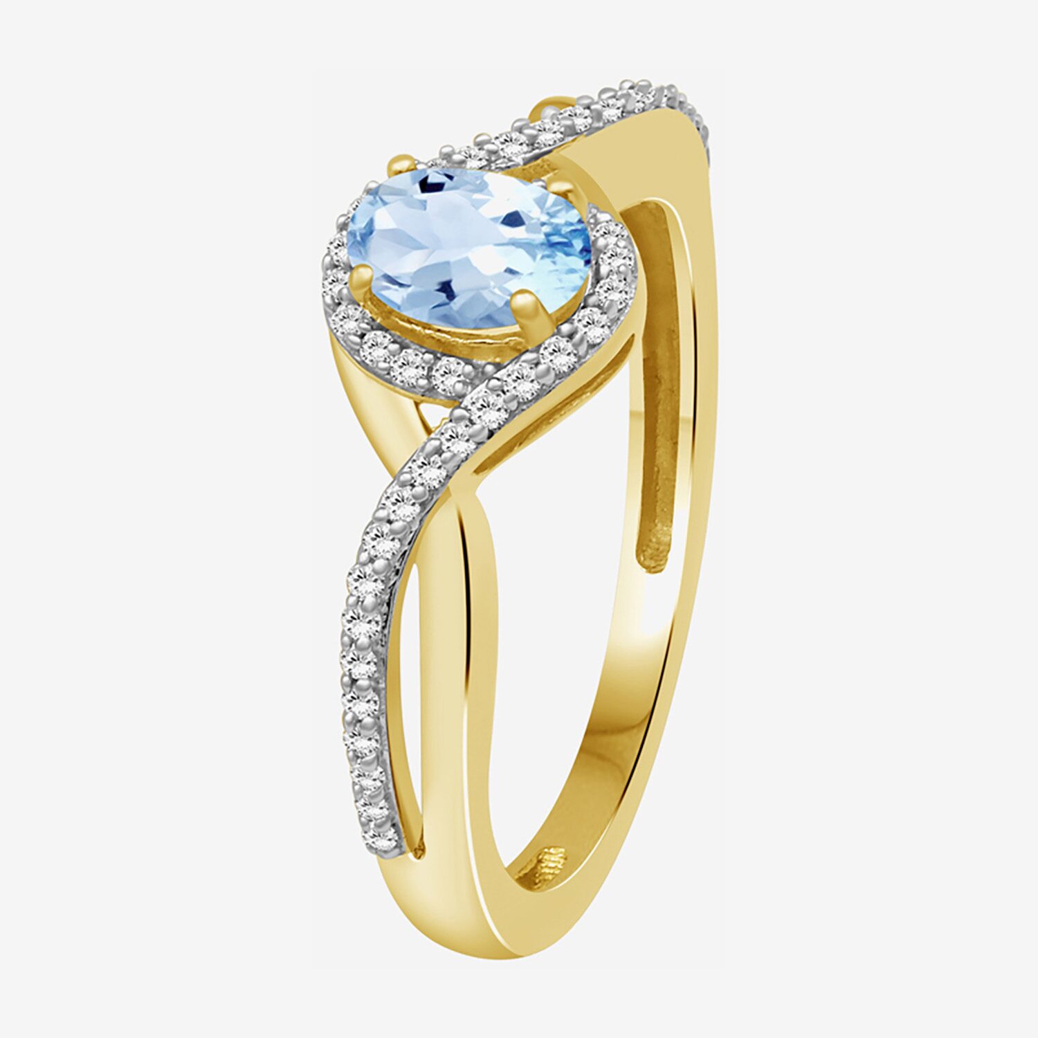 (I-J / I2-I3) Womens 1/10 CT. T.W. Genuine Blue Topaz 10K Gold Oval Halo Side Stone Cocktail Ring
