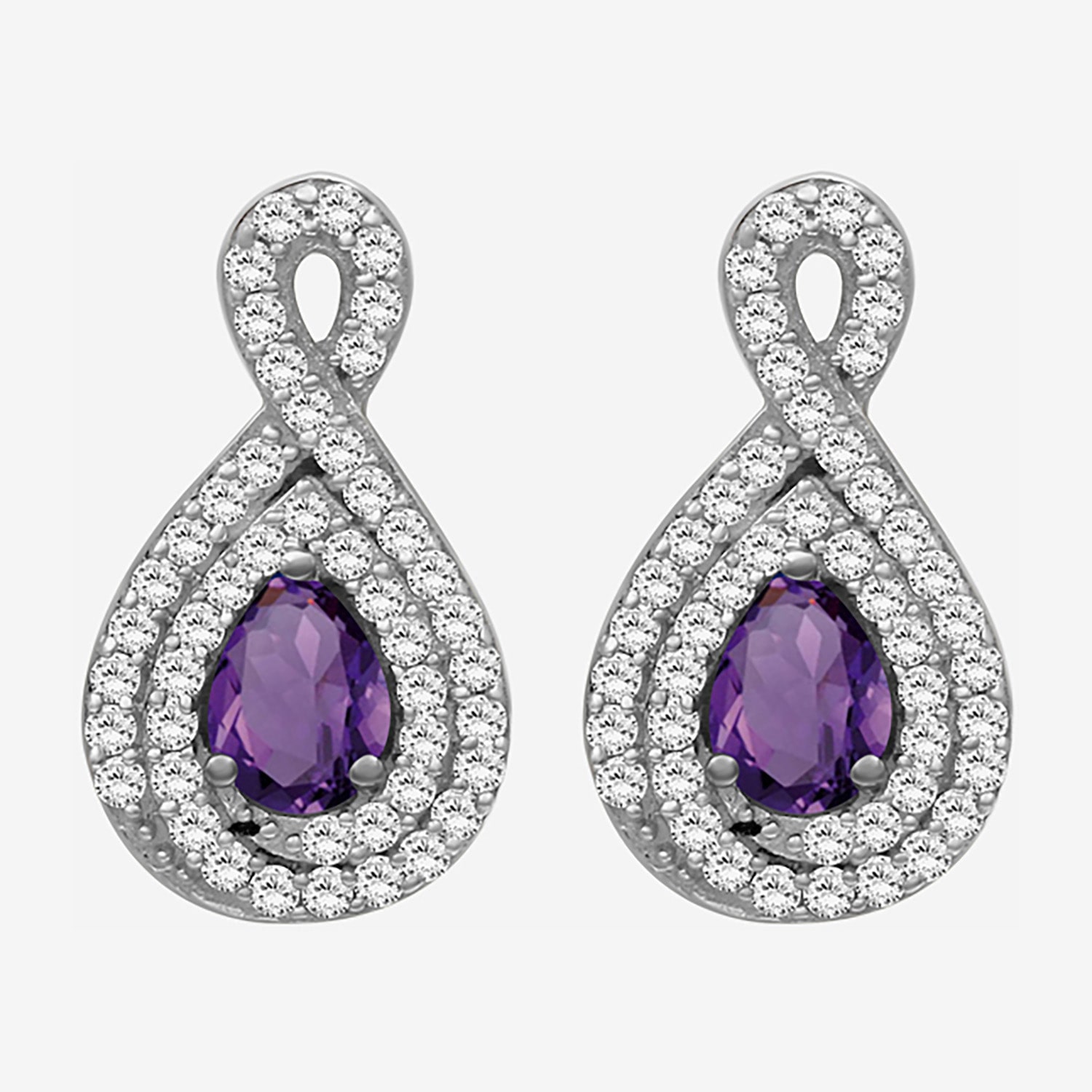 (I-J / I2-I3) 1/4 CT. T.W. Genuine Purple Amethyst 10K Gold 14mm Pear Stud Earrings
