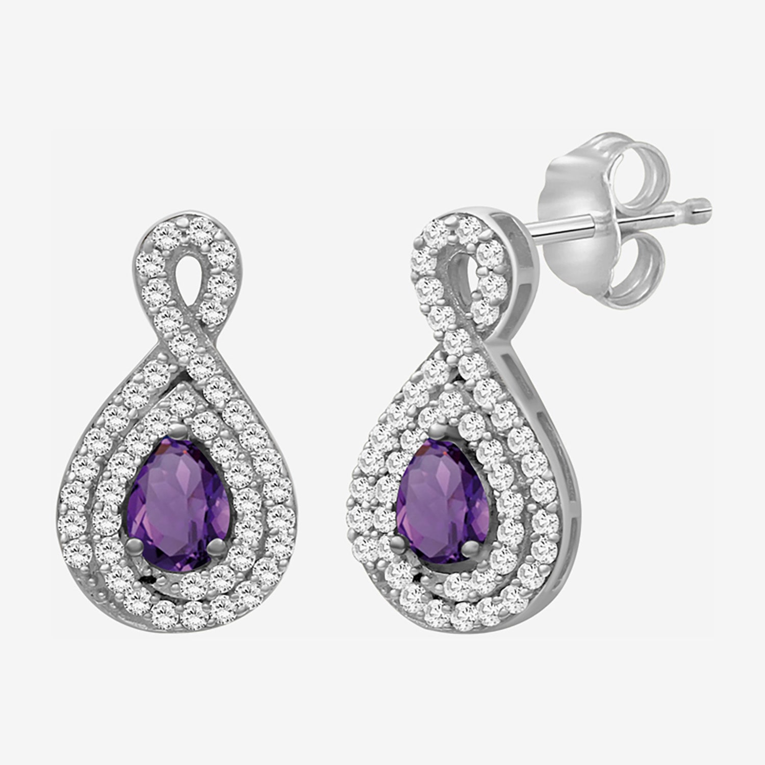 (I-J / I2-I3) 1/4 CT. T.W. Genuine Purple Amethyst 10K Gold 14mm Pear Stud Earrings