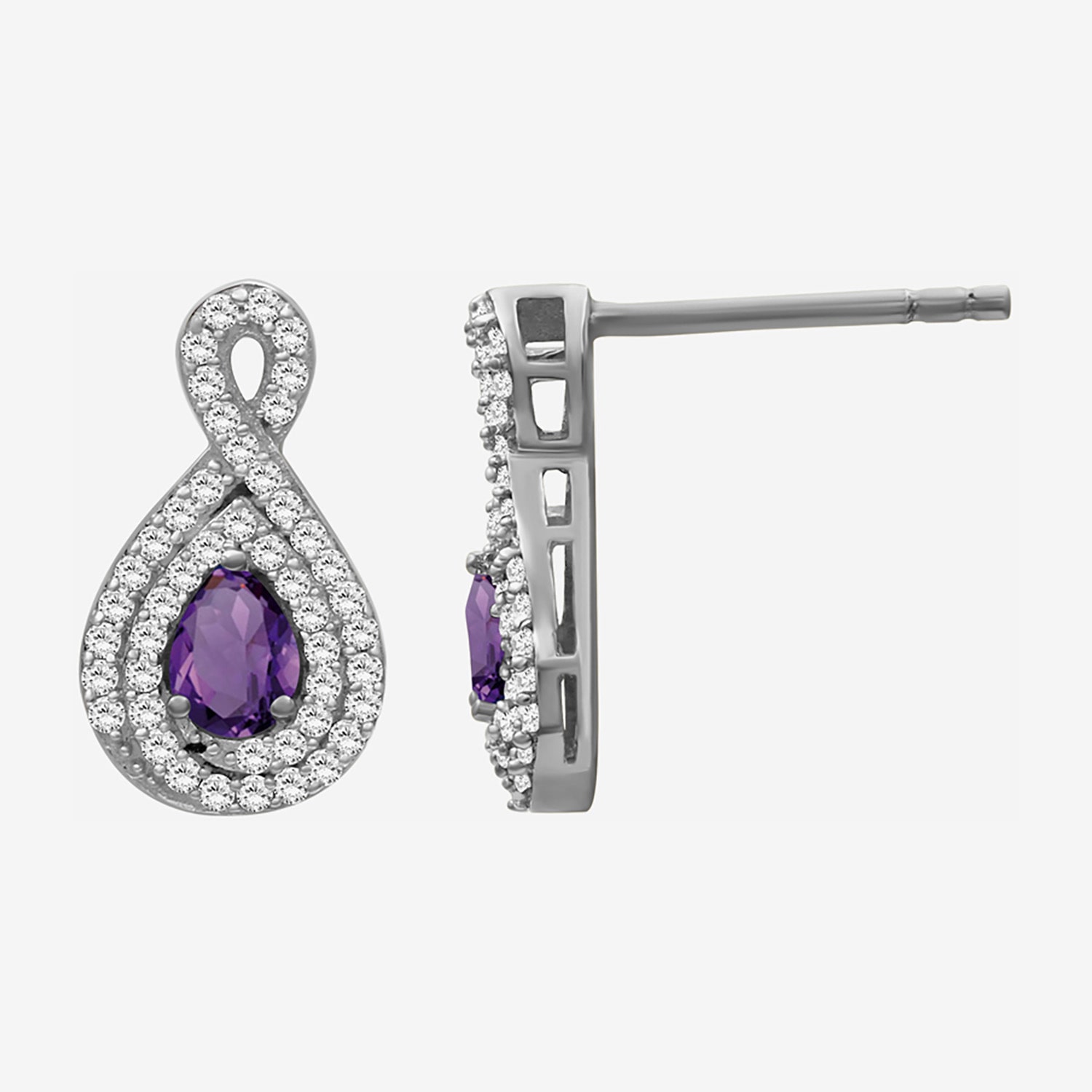 (I-J / I2-I3) 1/4 CT. T.W. Genuine Purple Amethyst 10K Gold 14mm Pear Stud Earrings