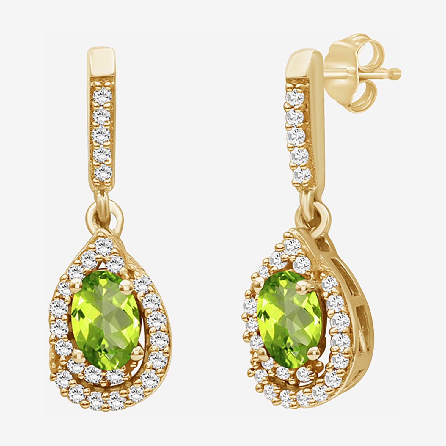 (I-J / I2-I3) Womens 1/6 CT. T.W. Genuine Green Peridot 10K Gold Pear Hypoallergenic Drop Earrings