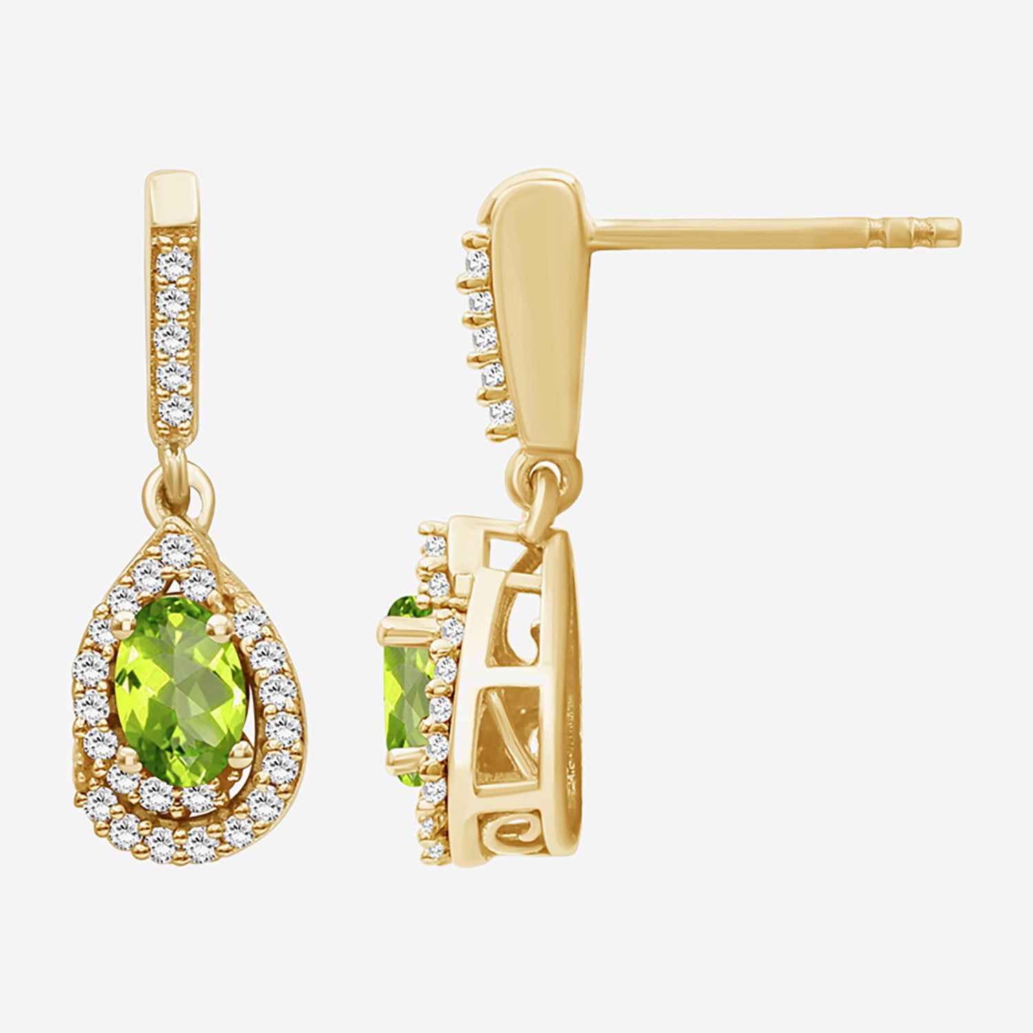 (I-J / I2-I3) Womens 1/6 CT. T.W. Genuine Green Peridot 10K Gold Pear Hypoallergenic Drop Earrings