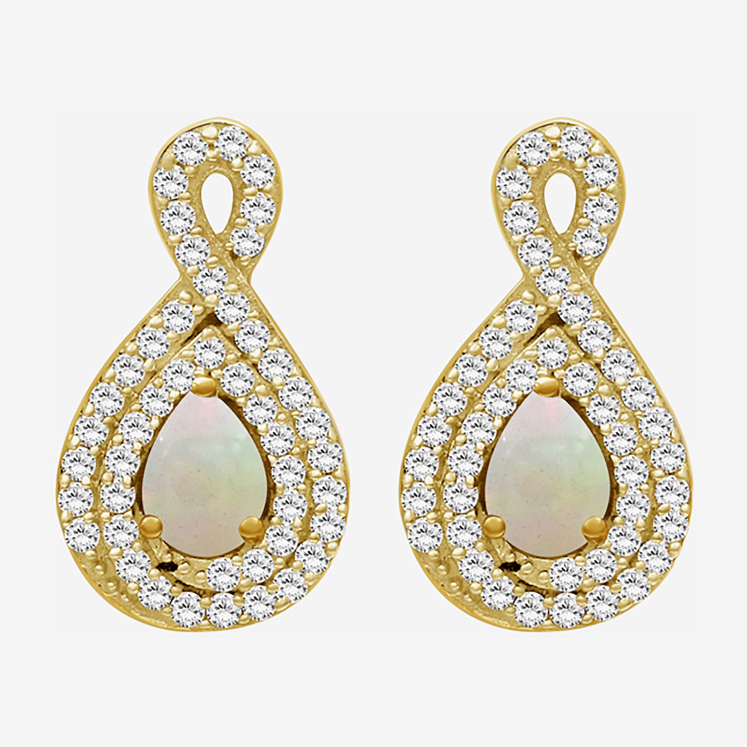 (I-J / I2-I3) 1/4 CT. T.W. Genuine White Opal 10K Gold 14mm Pear Stud Earrings