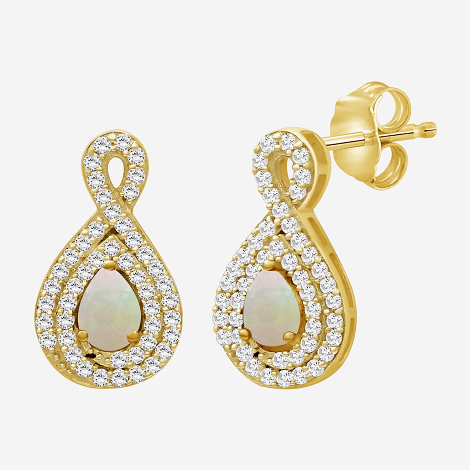 (I-J / I2-I3) 1/4 CT. T.W. Genuine White Opal 10K Gold 14mm Pear Stud Earrings