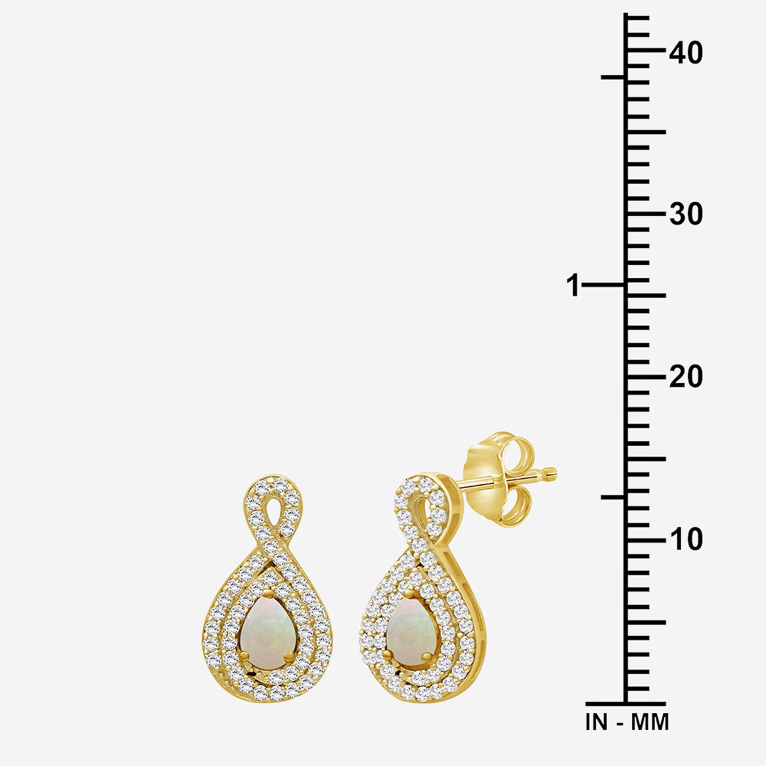 (I-J / I2-I3) 1/4 CT. T.W. Genuine White Opal 10K Gold 14mm Pear Stud Earrings