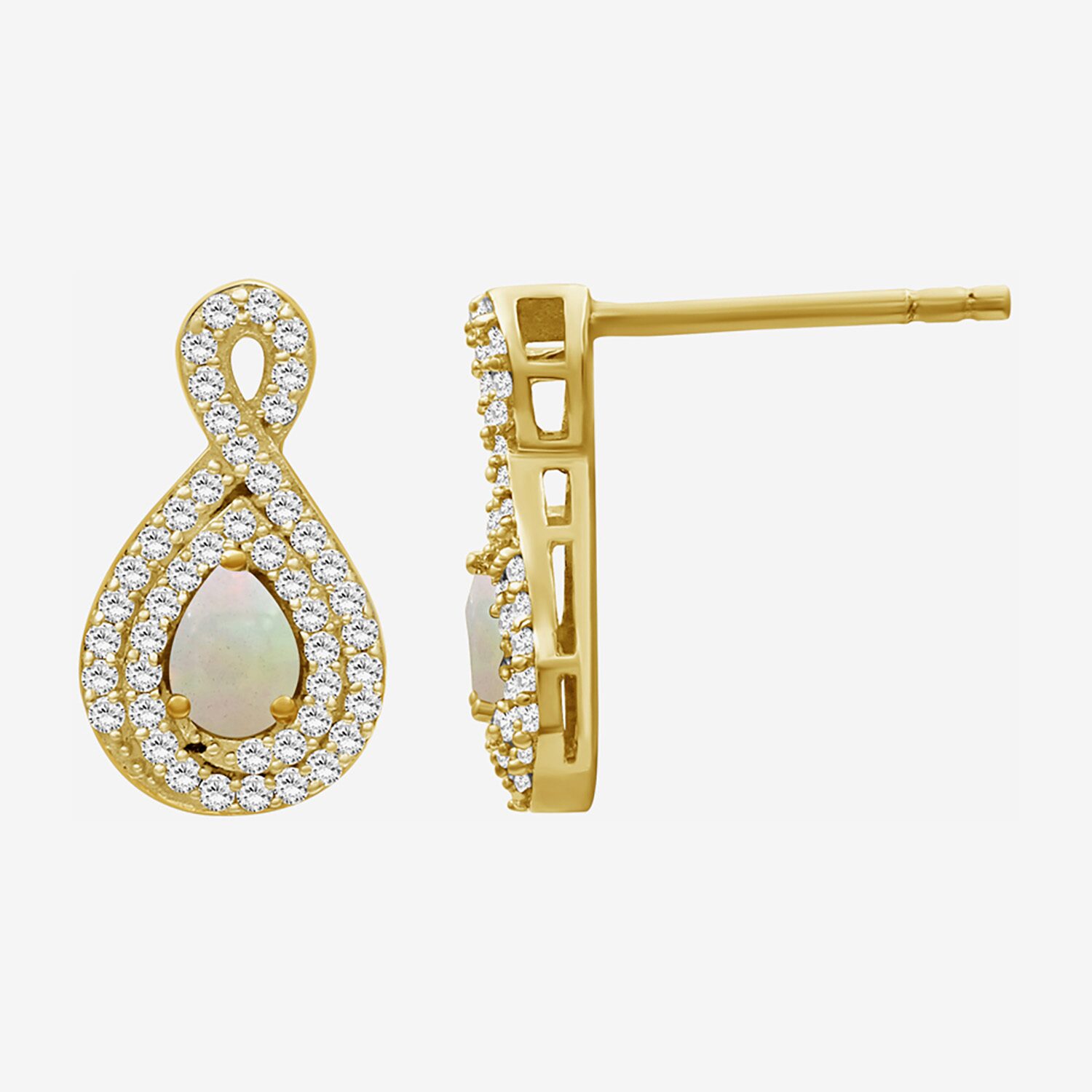 (I-J / I2-I3) 1/4 CT. T.W. Genuine White Opal 10K Gold 14mm Pear Stud Earrings