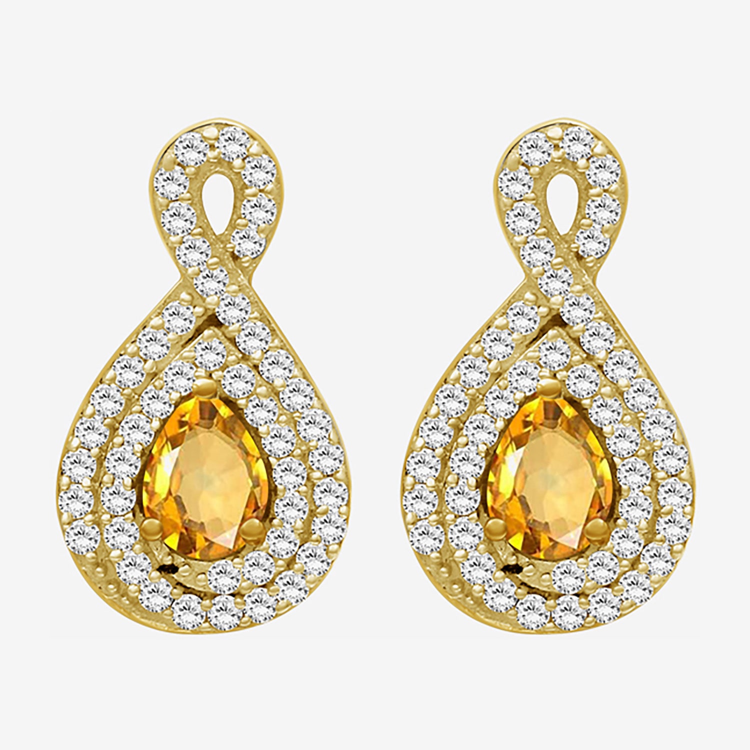 (I-J / I2-I3) 1/4 CT. T.W. Genuine Yellow Citrine 10K Gold 14mm Pear Stud Earrings
