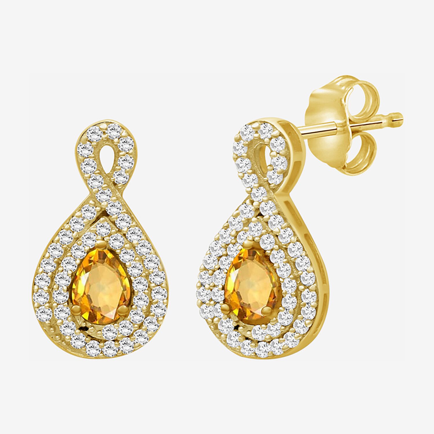 (I-J / I2-I3) 1/4 CT. T.W. Genuine Yellow Citrine 10K Gold 14mm Pear Stud Earrings